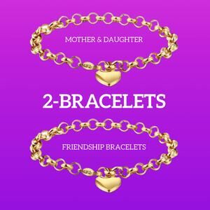 2 Gold Heart Charm Matching Mother & Daughter Friendship Bracelets